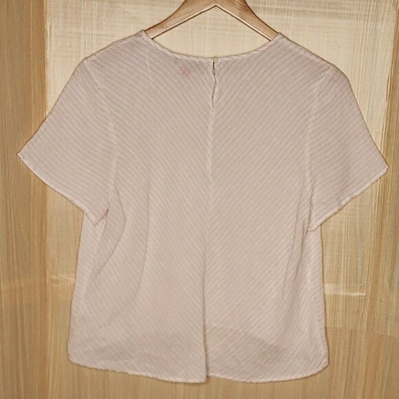 Vince Camuto Womens Linen Pink White Striped Short Sleeve Top Large - Picture 2 of 7